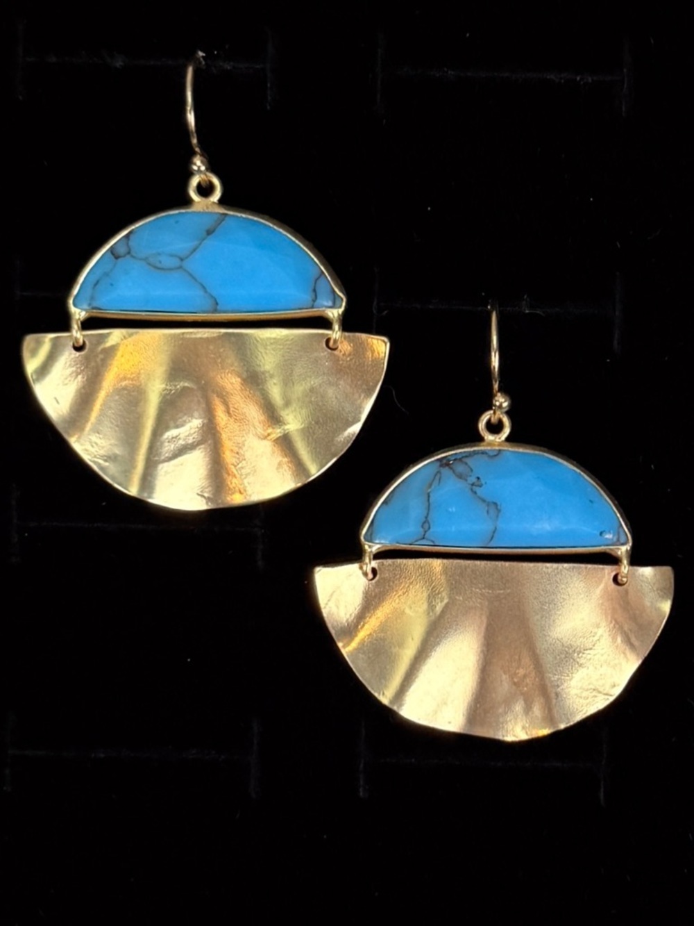 Goldtone Half Moon Drop Pierced Earrings with Turquoise Blue Accent - Picture 1 of 3